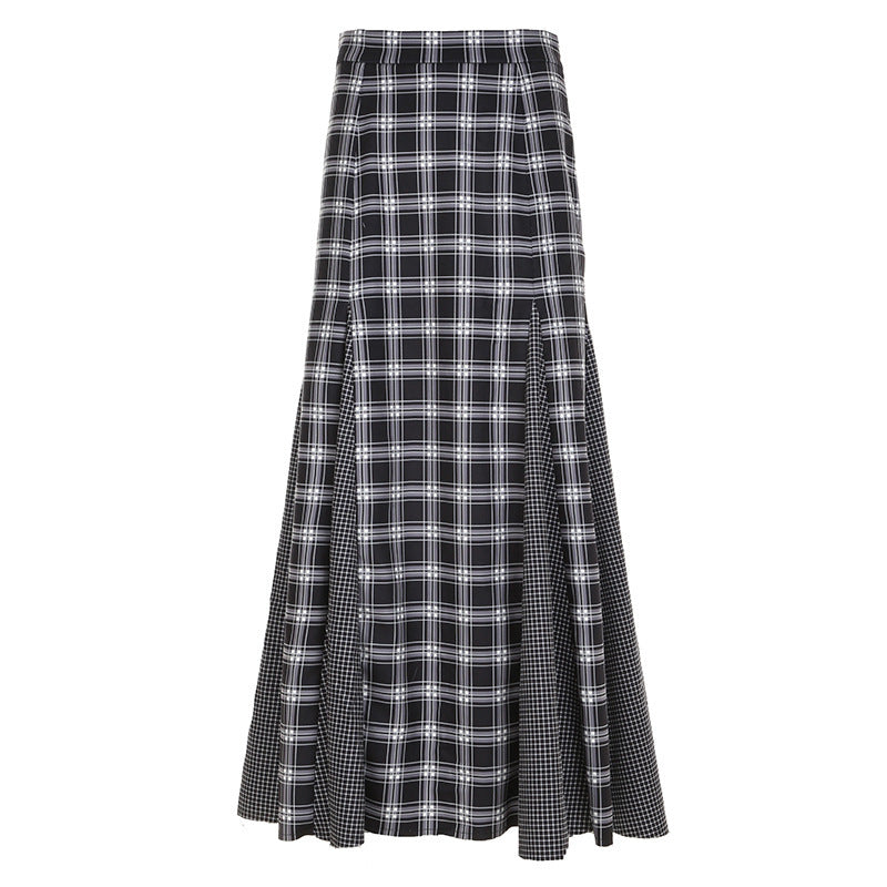 Damen Maxirock mit taillierter Passform, kontrastierenden Karopaneelen und ausgestellter Godet-Silhouette Drune