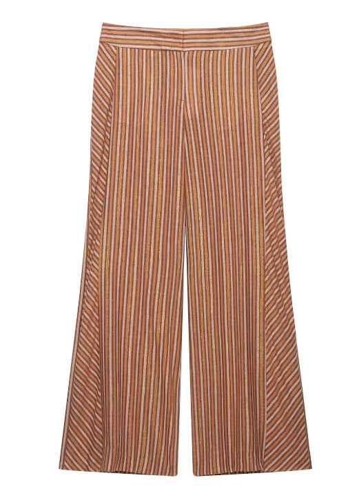 Damen Weite Palazzo‑Strickhose mit hoher Taille und vertikaler Streifenstruktur Drune