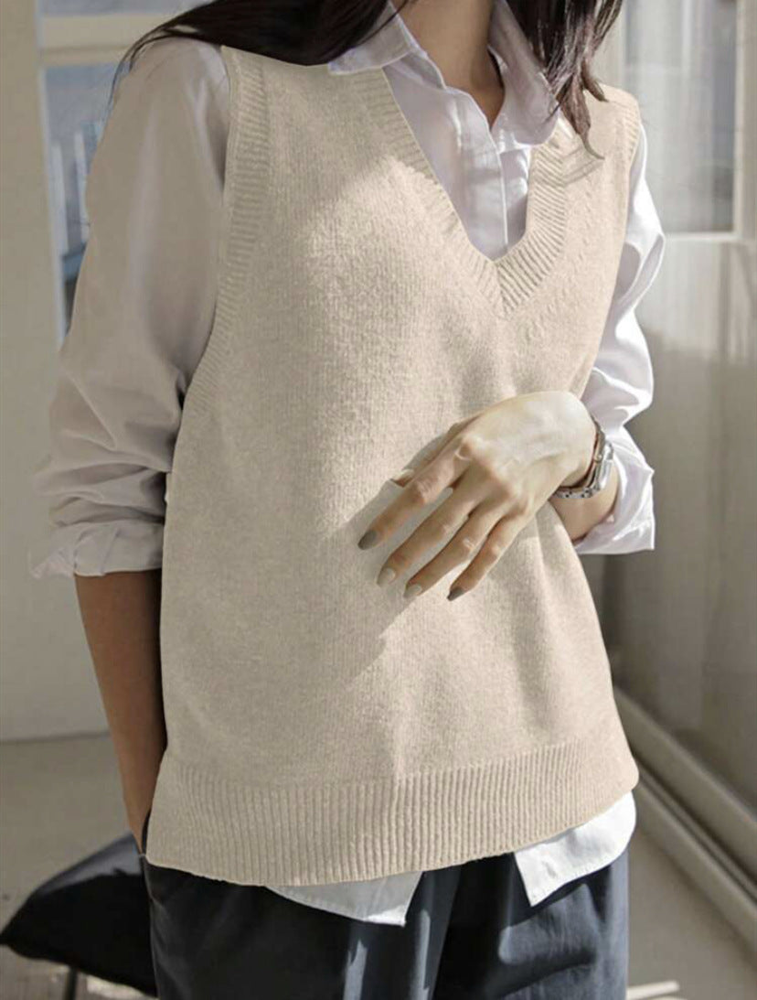 Damen Feinstrick-V-Ausschnitt Pullunder aus weichem Wollmix Drune