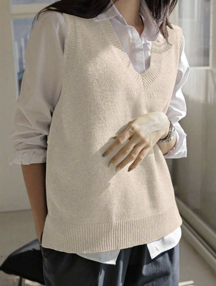 Damen Feinstrick-V-Ausschnitt Pullunder aus weichem Wollmix Drune