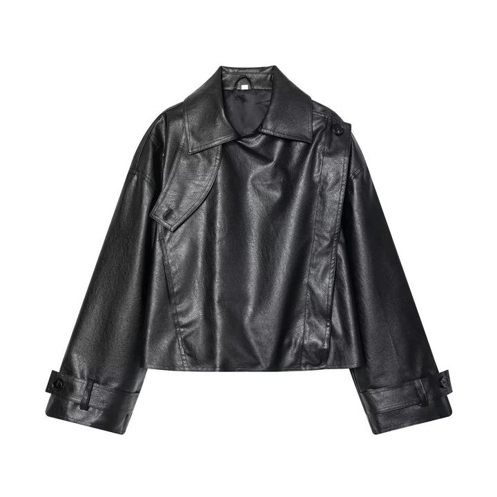Damen nan cropped Trenchjacke im Oversize-Look aus veganem Lederimitat Drune