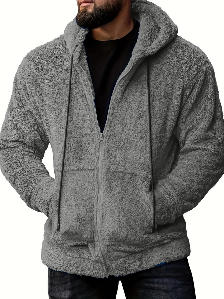 Herren nan kuschelige Teddyfleece Kapuzenjacke mit durchgehendem Reißverschluss Drune