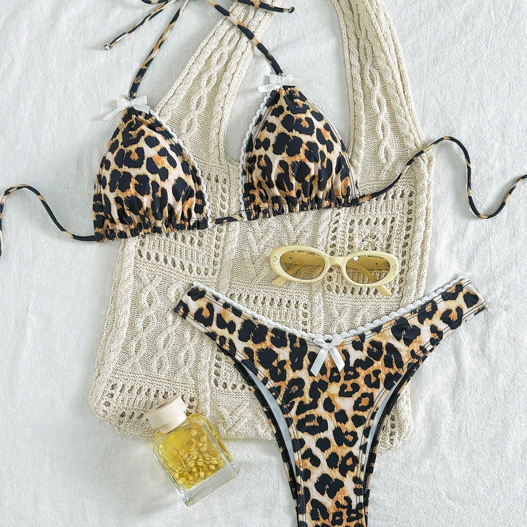 Damen modern geschnittenes Bikini-Set mit Schlangenmuster Drune
