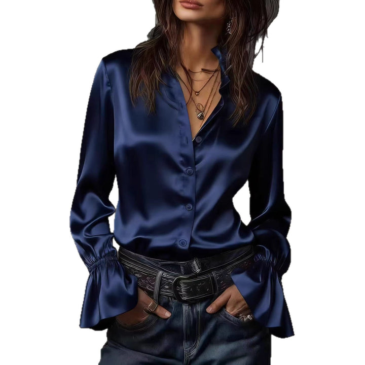 Damen Elegante Seidenbluse mit Raffungen an den Ärmeln Drune