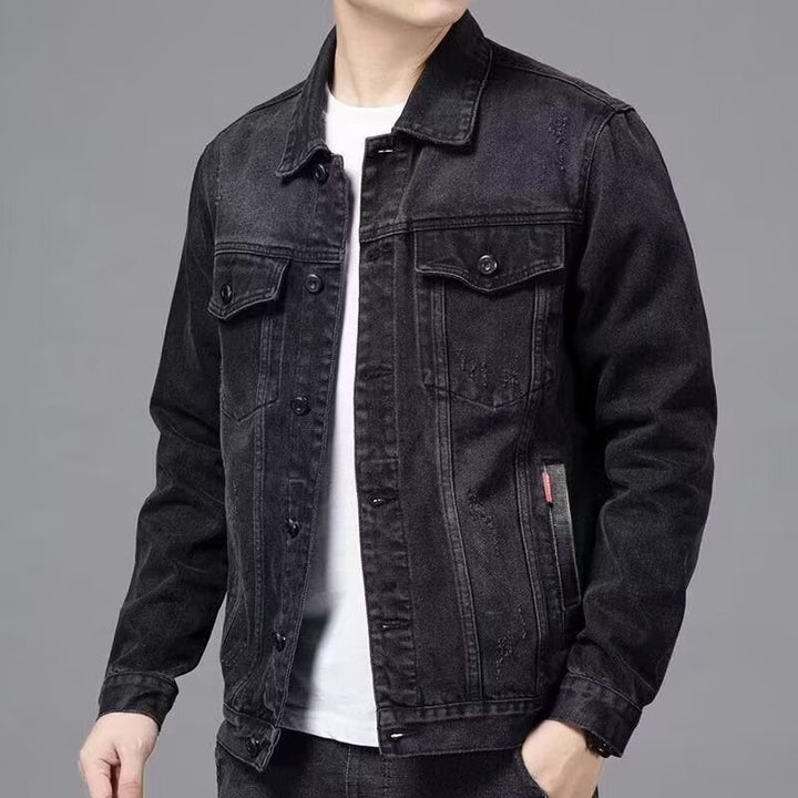 Herren Modische Denimjacke mit Knöpfen Drune
