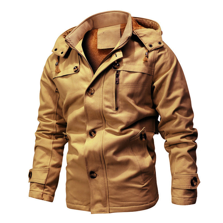 Herren Parka-Jacke mit Kapuze, Thermofutter und Metallknöpfen Drune