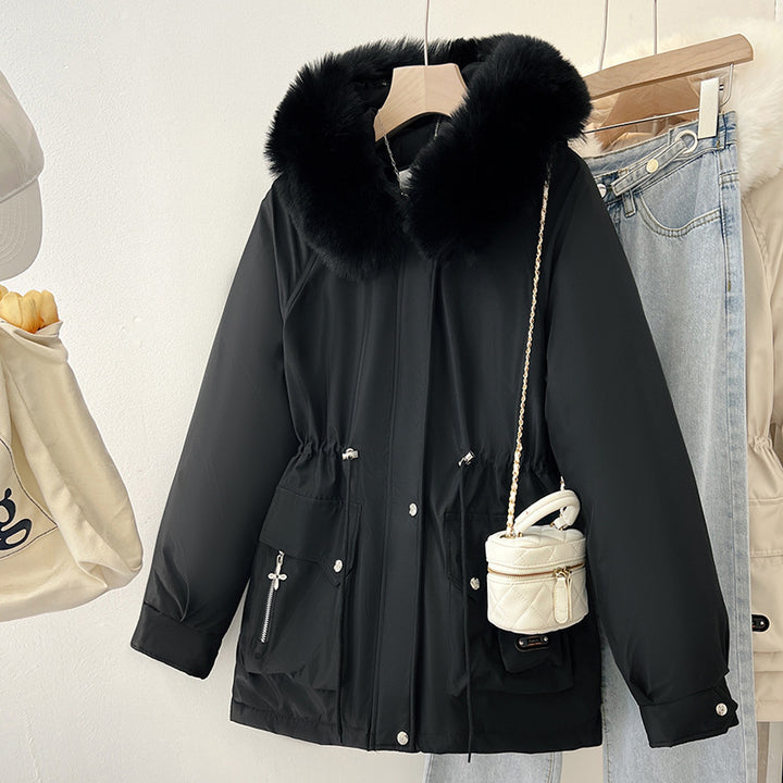 Damen Multifunktionale Winterjacke mit abnehmbarem Kunstfellkragen und regulierbarem Taillenzug Drune