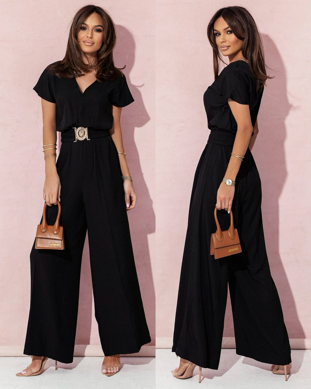 Damen Look Jumpsuit mit weitem Bein und Gürtel Drune