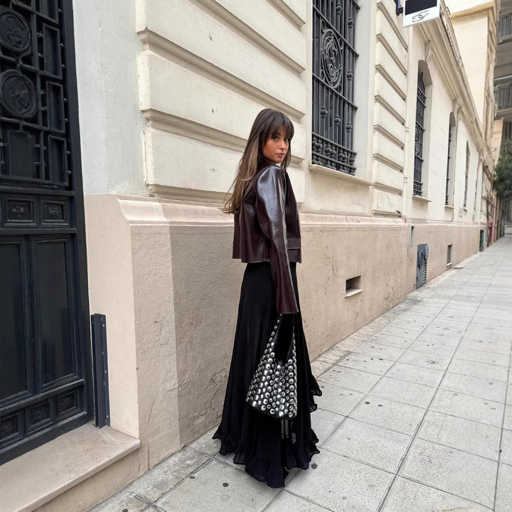 Damen Kunstleder Jacke mit Knopfdetails und eleganten Taschen Drune