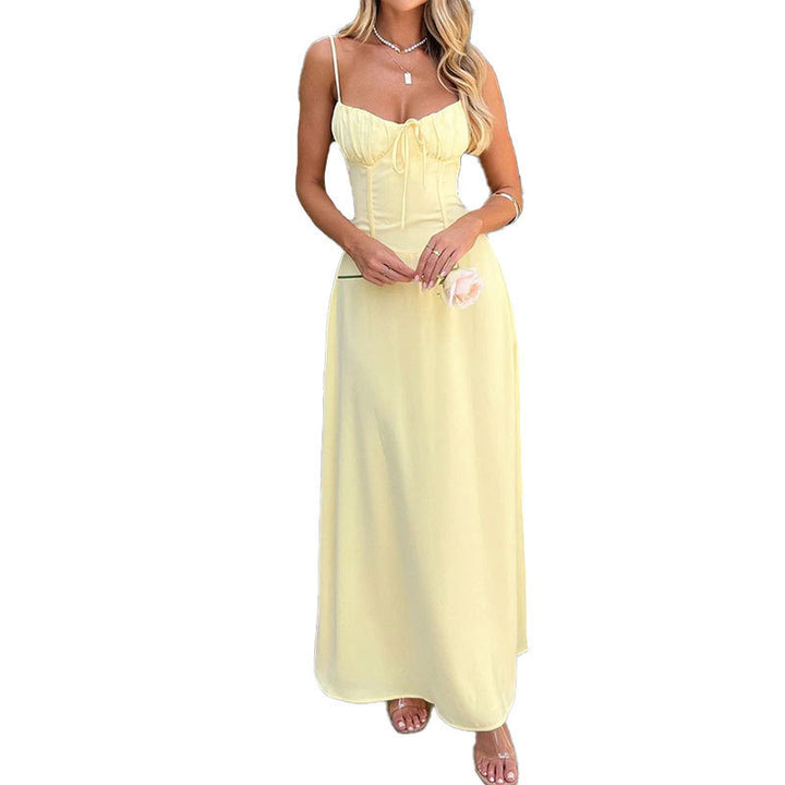 Damen Maxikleid mit verstellbaren Spaghetti-Trägern und eleganter Raffung Drune
