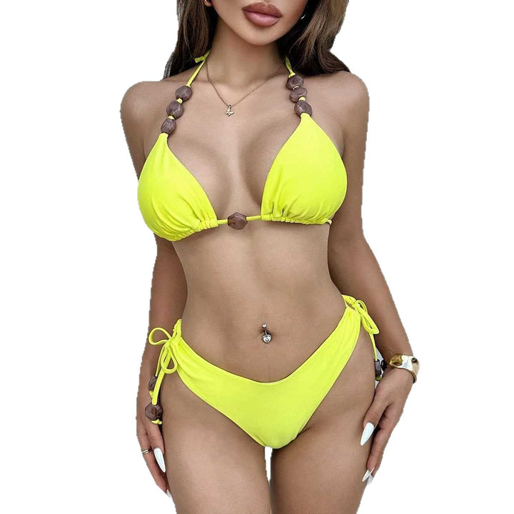 Damen Triangel-Bikini mit dekorativen Holzdetails Drune