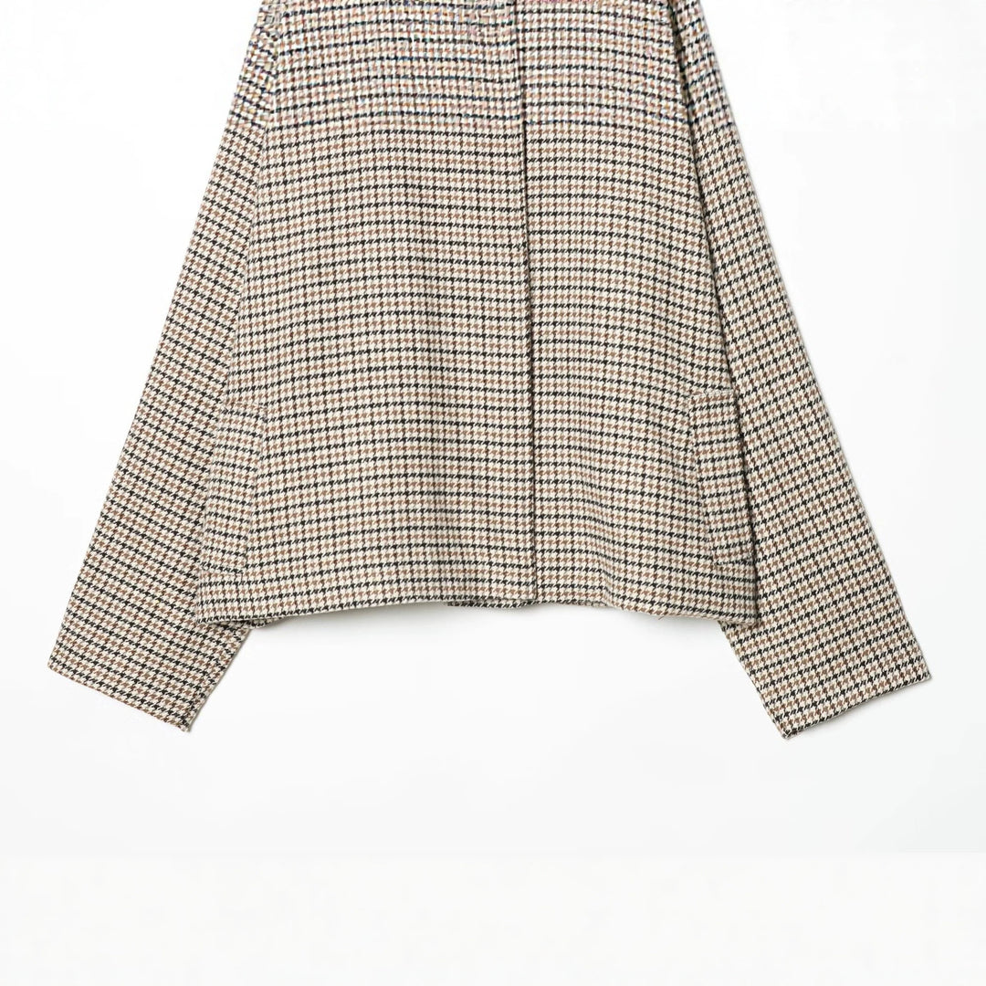 Damen Kurzjacke im Hahnentritt‑Muster mit hohem Stehkragen und Oversize‑Raglanärmeln Drune