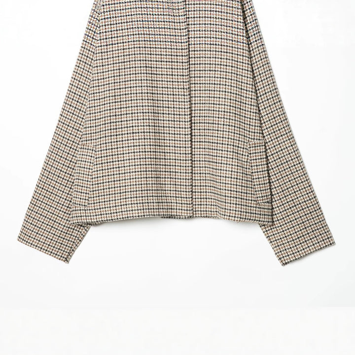 Damen Kurzjacke im Hahnentritt‑Muster mit hohem Stehkragen und Oversize‑Raglanärmeln Drune