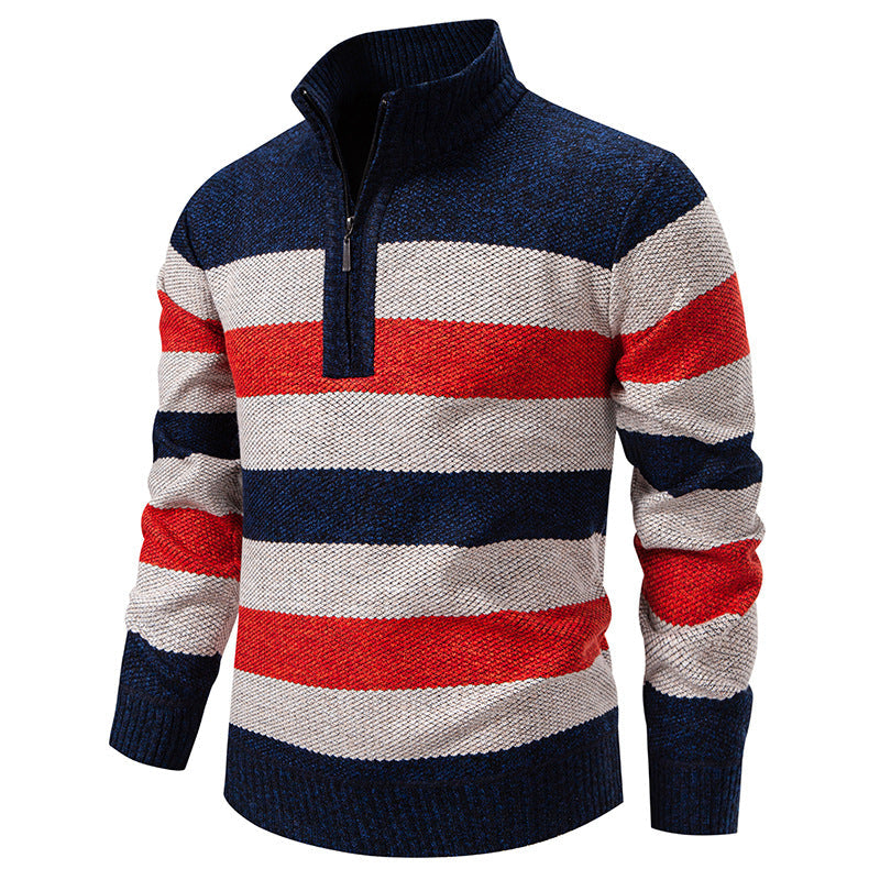 Herren modischer Strickpullover mit halbhohem Kragen und kontrastierenden Streifen Drune