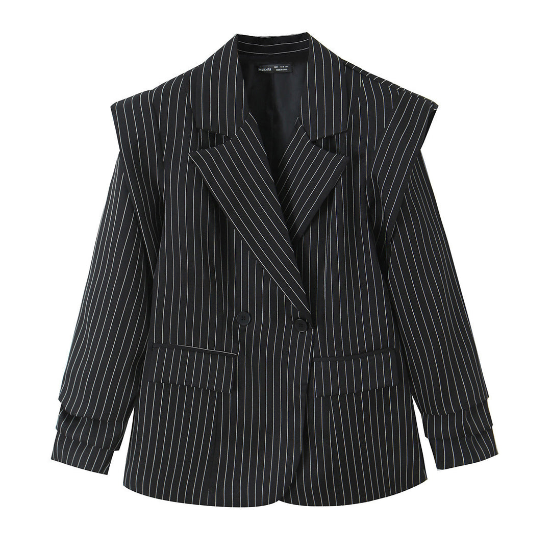 Damen Doppelreihiger Oversize-Blazer mit Nadelstreifen und markanten Schulterpolstern Drune
