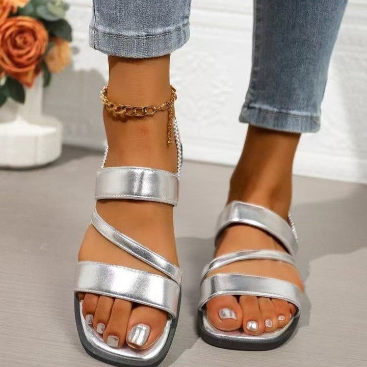 Damen Flache Sandalen mit überkreuzten Riemen und rutschfester Sohle Drune