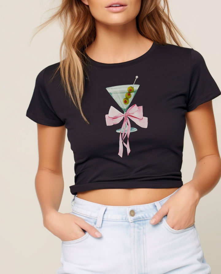 Damen Cropped T-Shirt mit trendy Cocktail-Design Drune