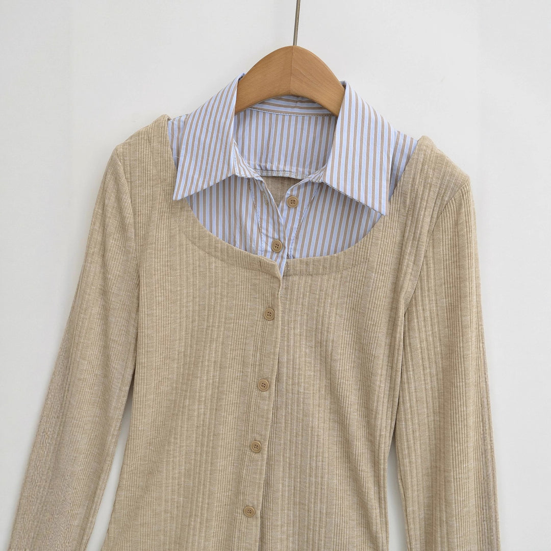 Damen Langarmshirt mit modernem Strukturdesign und klassischem Hemdkragen Drune
