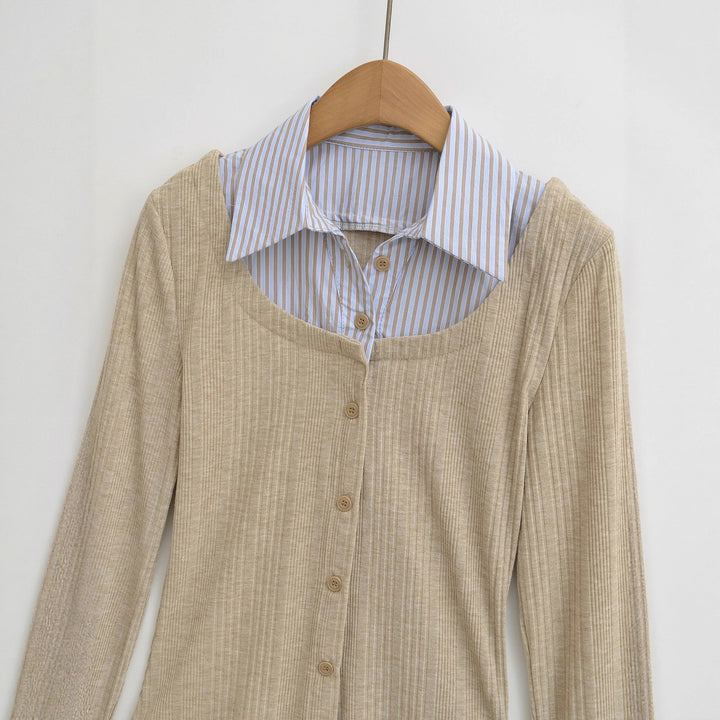 Damen Langarmshirt mit modernem Strukturdesign und klassischem Hemdkragen Drune