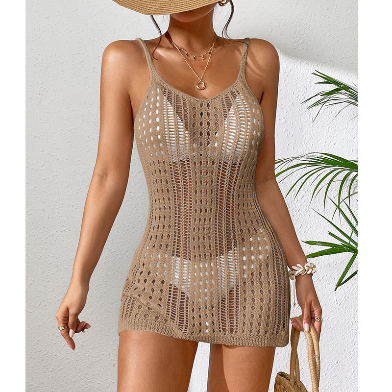 Damen Häkel-Strandkleid mit transparentem Design und eleganten Details Drune
