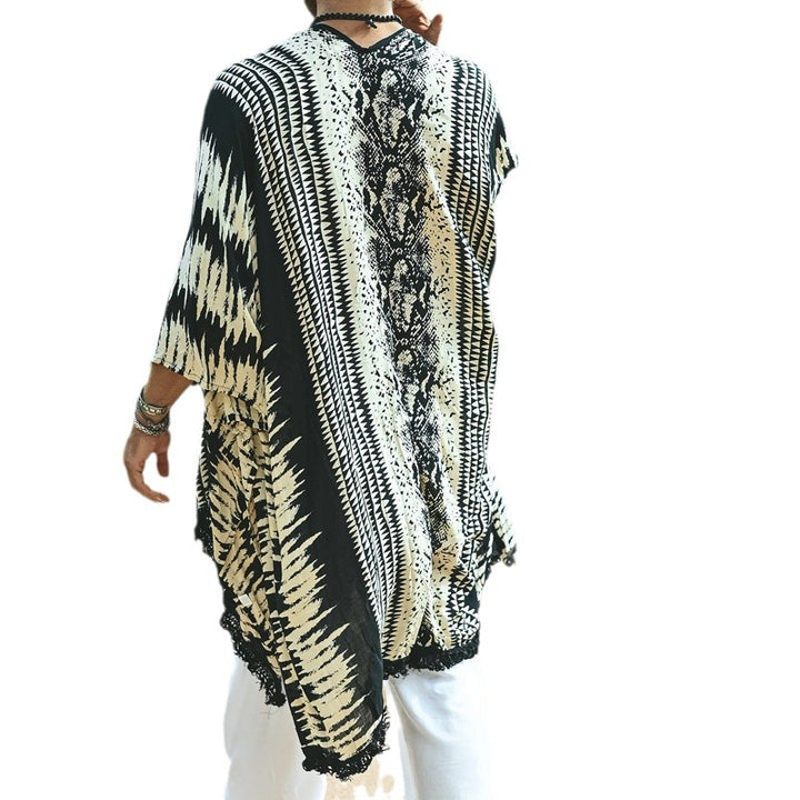 Herren Leichter Ethno-Strandkaftan mit V-Ausschnitt und Fransen Drune