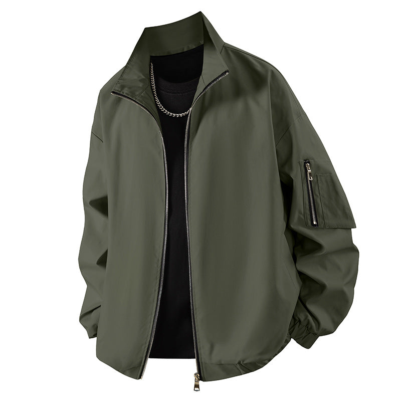 Herren Leichte Utility-Zipjacke mit Stehkragen, Ärmeltasche und elastischem Saum Drune