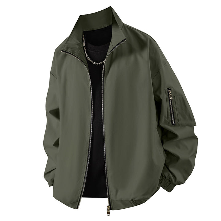Herren Leichte Utility-Zipjacke mit Stehkragen, Ärmeltasche und elastischem Saum Drune