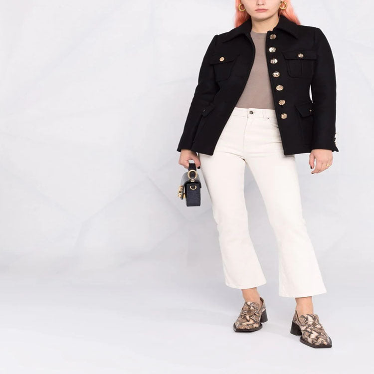Damen Kurze militärinspirierte Wollmix‑Jacke mit Zierknöpfen Drune