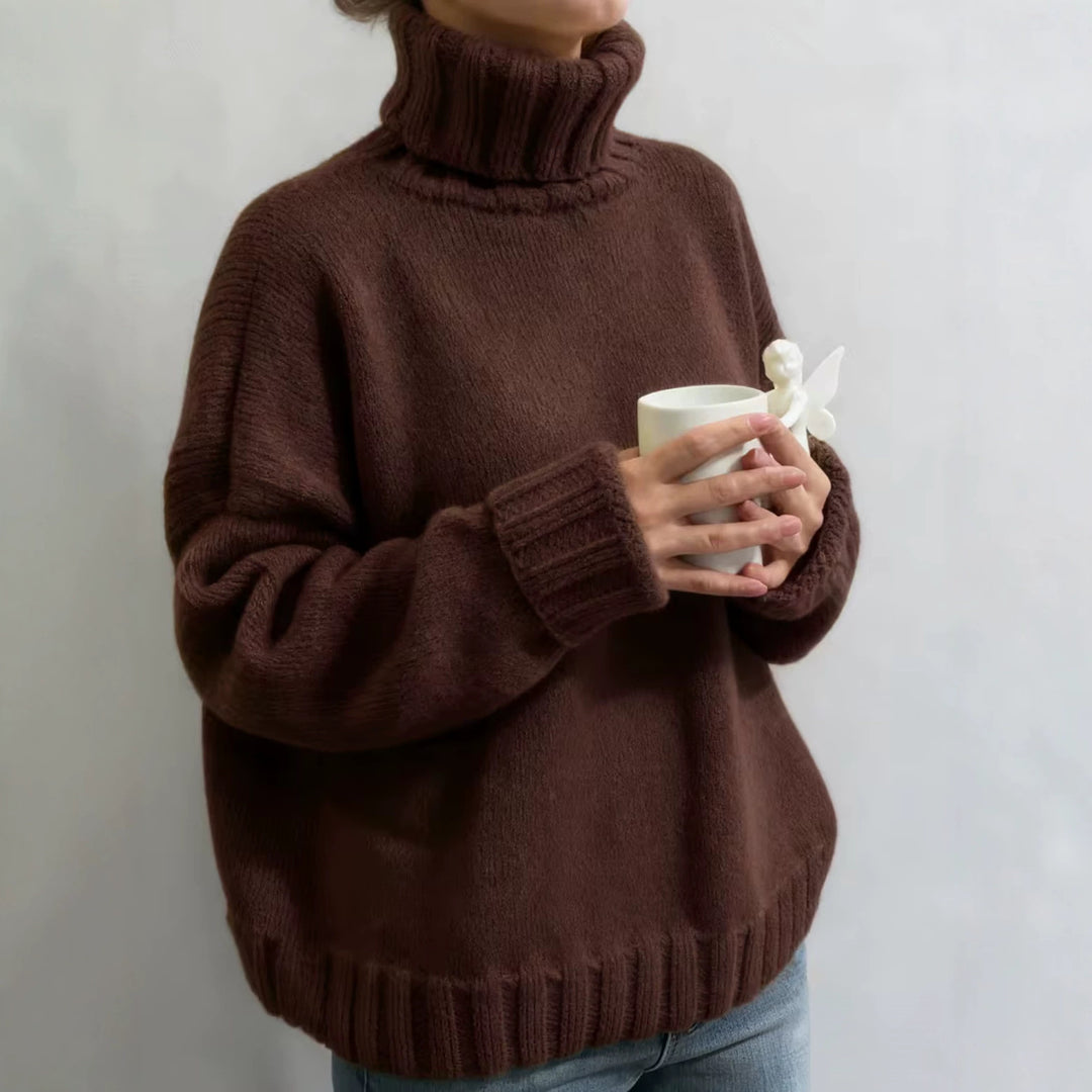 Damen Oversize-Rollkragenpullover im Fluffy-Mix mit breiten gerippten Bündchen Drune