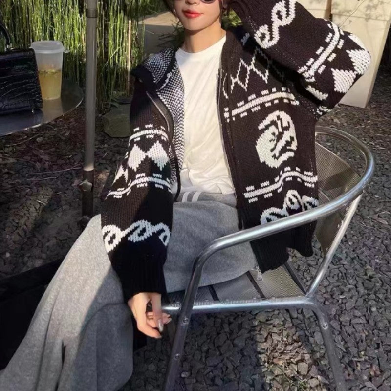 Damen Strickjacke mit grafischem Muster und komfortabler Passform Drune