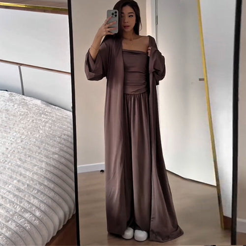 Damen luftiges Loungewear-Ensemble mit langem Kimono Drune
