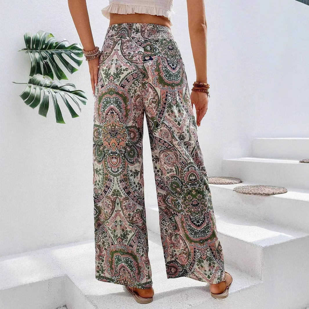 Damen weite Palazzo-Hose mit elastischem Bund und paisley Muster Drune