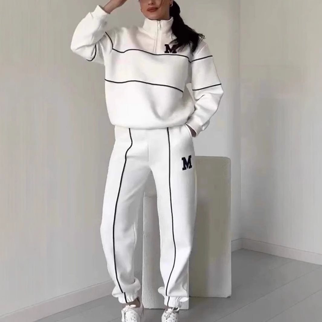 Damen sportlicher Lounge-Anzug mit hohem Kragen und elastischem Bund Drune