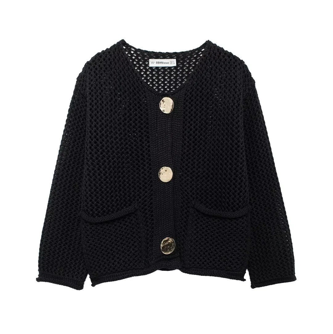 Damen Strickjacke mit dekorativen Knöpfen und praktischen Taschen Drune