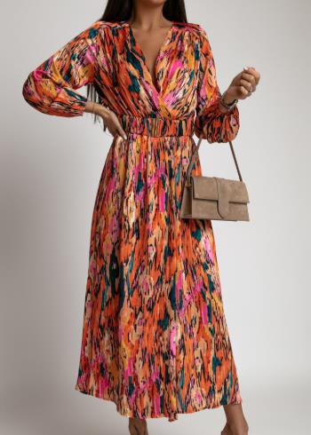 Damen Bunt Seide Maxi Kleid mit Hohem Schlitz und Gürtel Drune