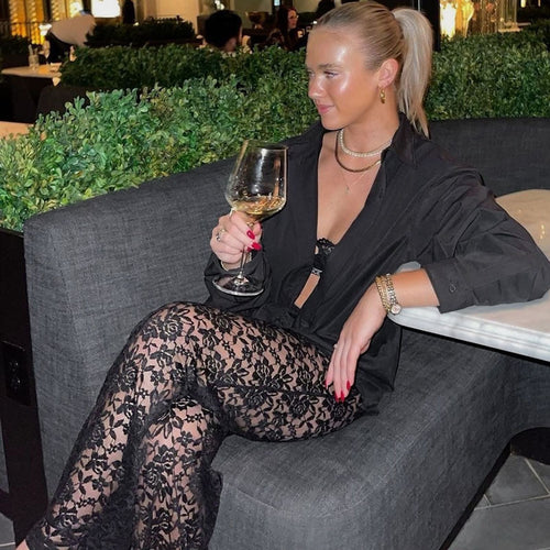 Damen Elegante Spitzenhose mit weitem Bein und hoher Taille Drune