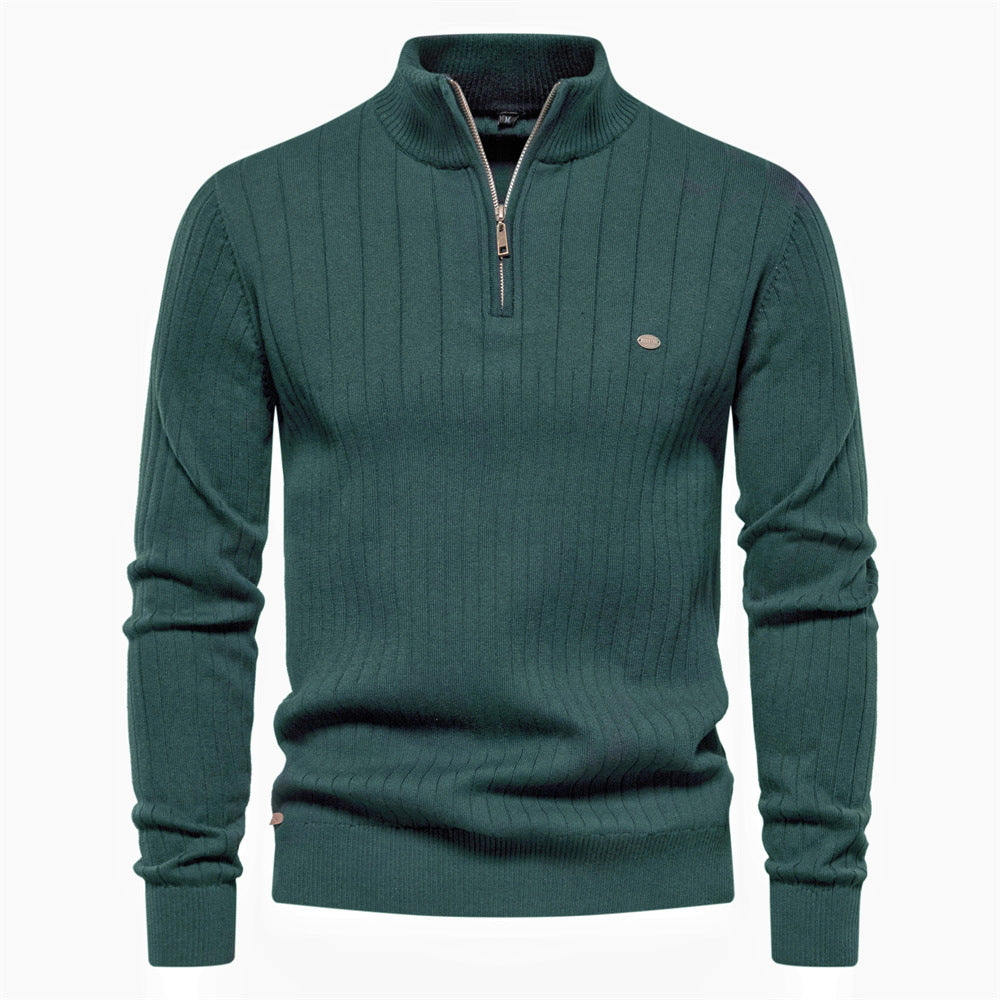 Herren Pullover mit halbem Reißverschluss und Rippstruktur Drune