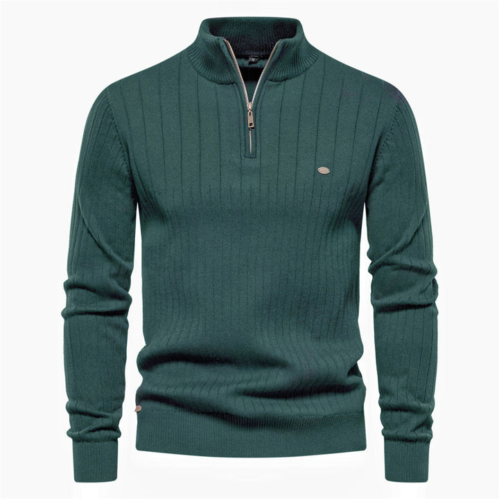 Herren Pullover mit halbem Reißverschluss und Rippstruktur Drune