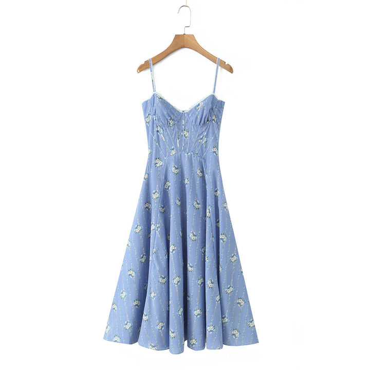 Damen Midi-Kleid mit floralem Design und feinen Spaghetti-Trägern Drune