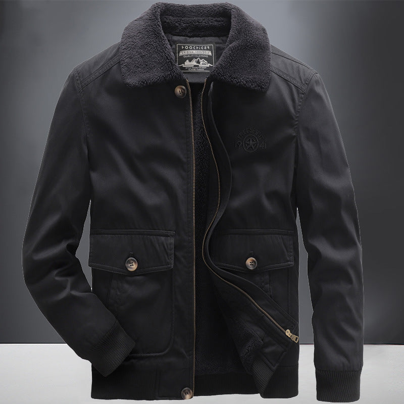Herren Flieger-Bomberjacke mit Sherpa-Kragen und wärmender Teddyfleece-Innenlage Drune