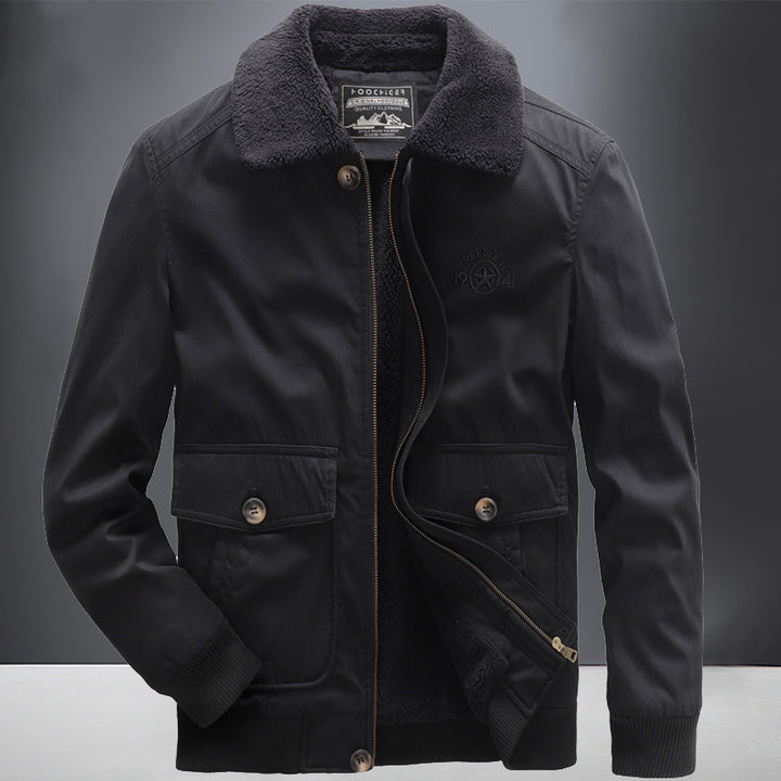 Herren Fliegerjacke im Vintage-Utility-Stil mit Teddyinnenfutter und Rippbündchen Drune