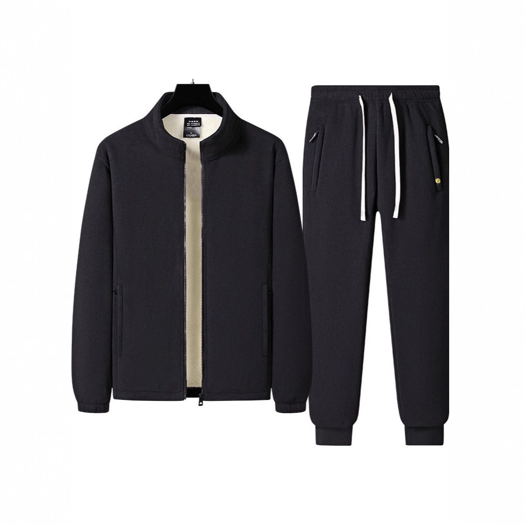 Herren dreiteiliges Fleece-Set mit wattierter Weste, Stehkragenjacke und Jogginghose Drune