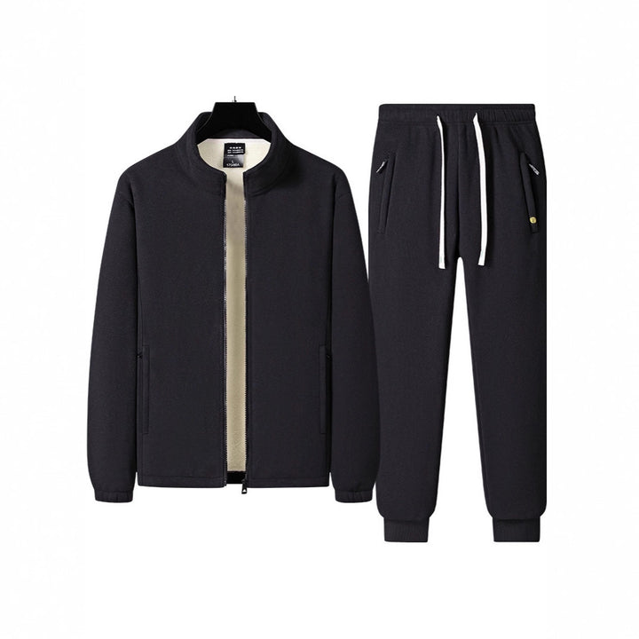 Herren dreiteiliges Fleece-Set mit wattierter Weste, Stehkragenjacke und Jogginghose Drune
