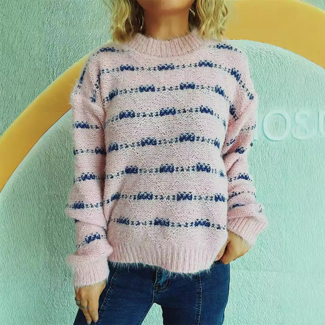 Damen weicher Strickpullover mit strukturiertem Streifenmuster Drune