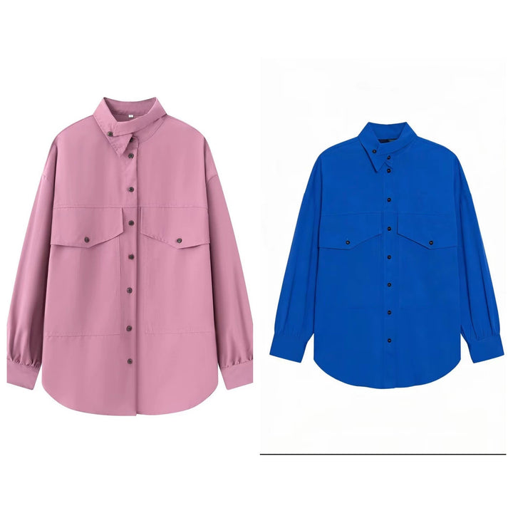 Damen Oversize-Hemdbluse mit großen Pattentaschen und verlängertem Saum Drune