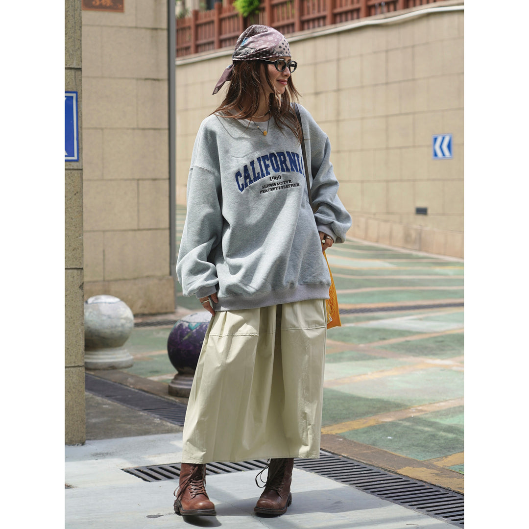 Damen Weites College‑Sweatshirt mit Rundhalsausschnitt und Statement-Print Drune