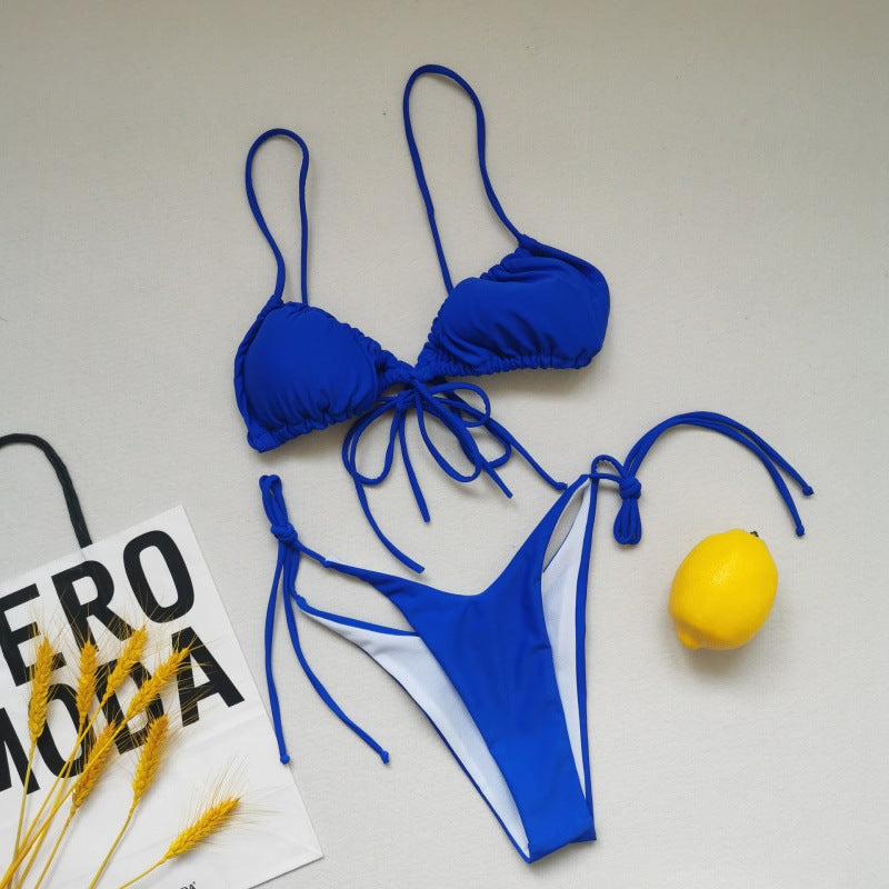 Damen Triangel-Bikini-Set mit verspielten Bindebändern und schickem Farbkontrast Drune