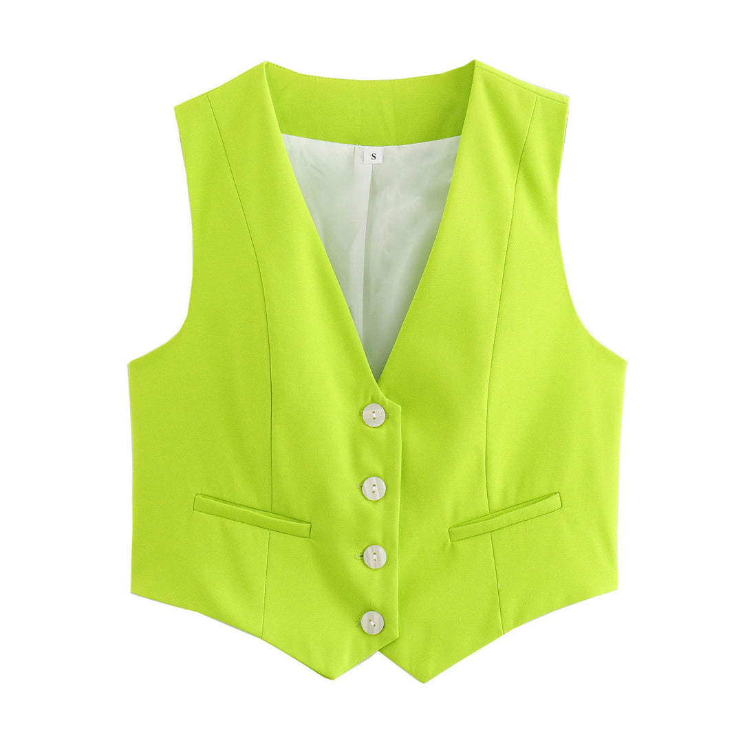 Damen nan elegante taillierte Business-Weste mit spitzem Saum, V-Ausschnitt und Leistentaschen Drune