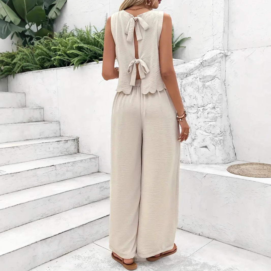 Damen Elegantes Set aus Crop-Top und weitem Hosen Drune