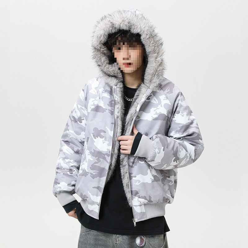 Herren Wattierte Kapuzen‑Bomberjacke im Oversize‑Look mit kontrastierendem Kunstfellfutter Drune